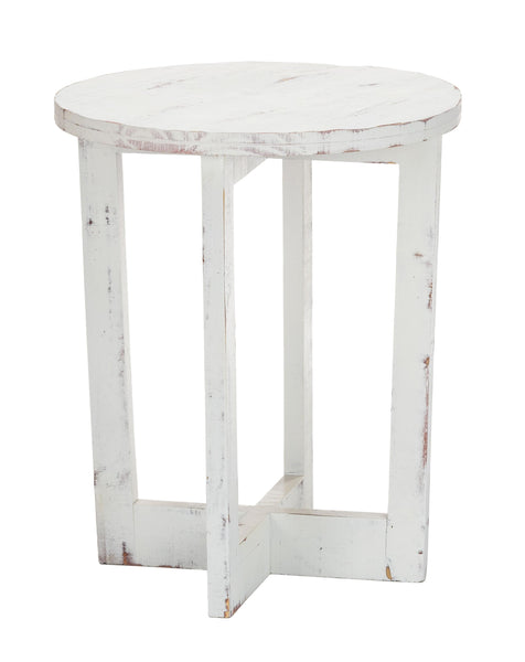 24" Rustic Modern Farmhouse White Round End Table