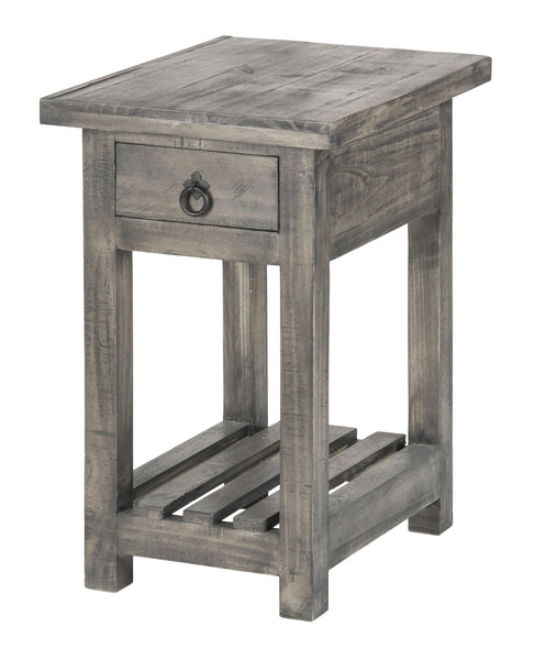 Rustic Gray Wash Wooden End Table with Storage