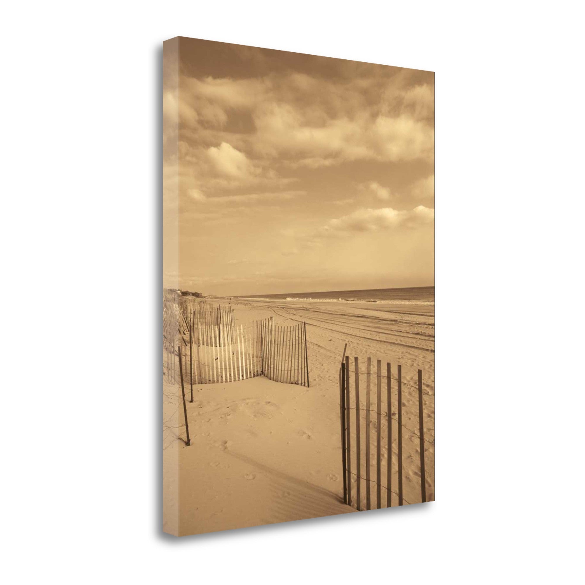 19" Sepia Toned Beach Scene Giclee Print on Gallery Wrap Canvas Wall Art