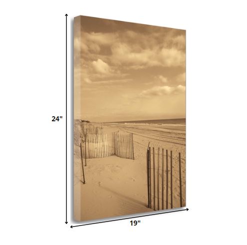 19" Sepia Toned Beach Scene Giclee Print on Gallery Wrap Canvas Wall Art