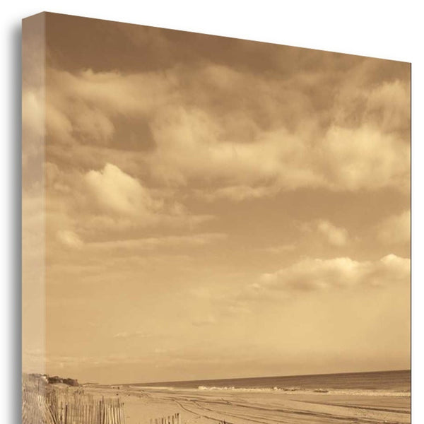 19" Sepia Toned Beach Scene Giclee Print on Gallery Wrap Canvas Wall Art