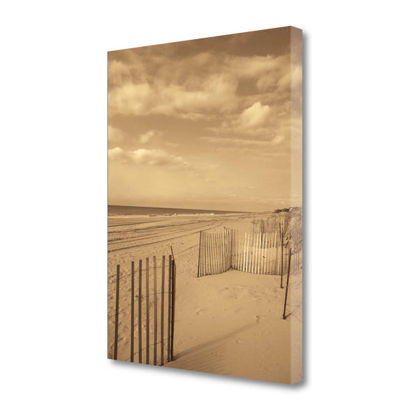 19" Sepia Toned Beach Scene Giclee Print on Gallery Wrap Canvas Wall Art