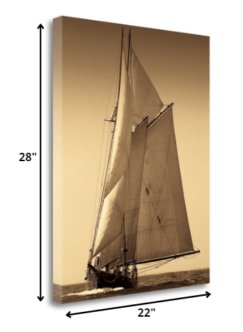 22" Sailing the Seas Sepia Tone Giclee Wrap Canvas Wall Art