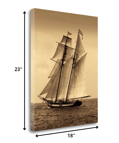 18" Sailing the Dramatic Seas Sepia Tone Giclee Wrap Canvas Wall Art