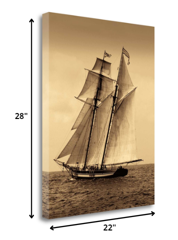 22" Sailing the Dramatic Seas Sepia Tone Giclee Wrap Canvas Wall Art