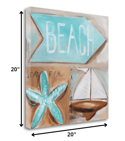 20" Starfish Sailboat and Beach Sign Giclee Wrap Canvas Wall Art