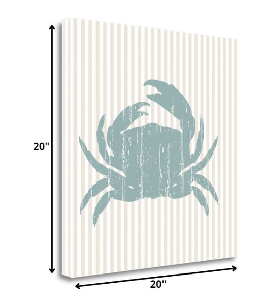 20" Aqua Crab Tan Striped Background Giclee Wrap Canvas Wall Art