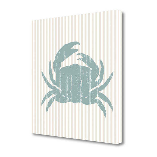 20" Aqua Crab Tan Striped Background Giclee Wrap Canvas Wall Art