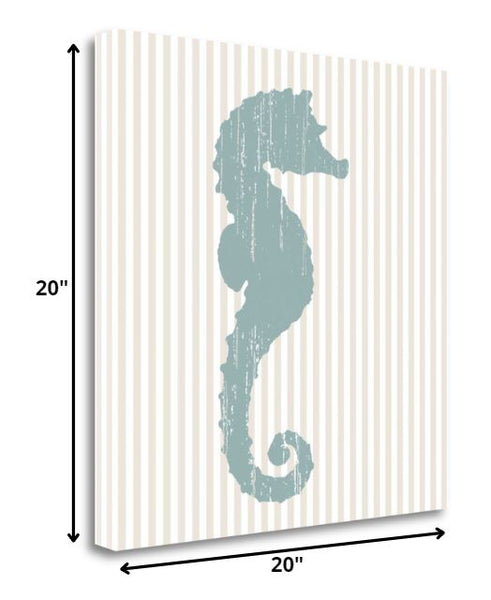 20" Aqua Seahorse Tan Striped Background Giclee Wrap Canvas Wall Art