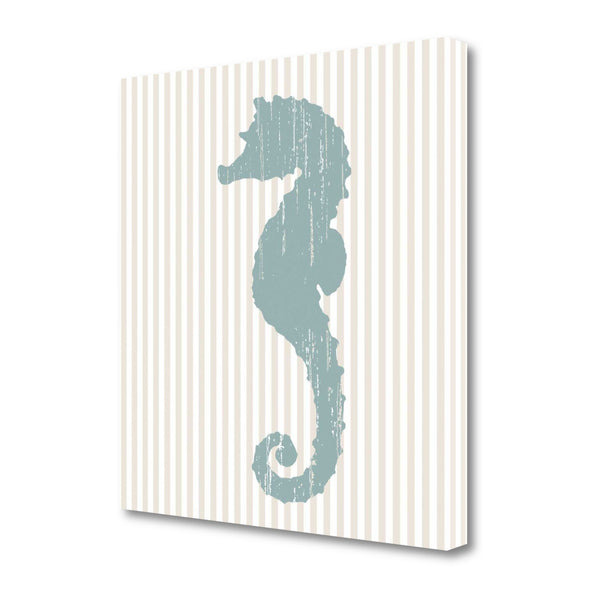 20" Aqua Seahorse Tan Striped Background Giclee Wrap Canvas Wall Art