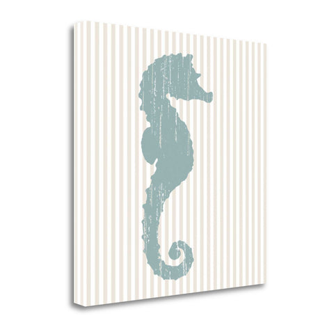 20" Aqua Seahorse Tan Striped Background Giclee Wrap Canvas Wall Art