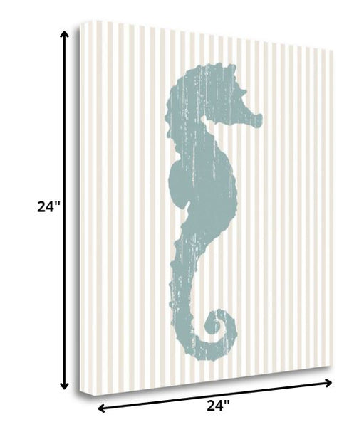 24" Aqua Seahorse Tan Striped Background Giclee Wrap Canvas Wall Art