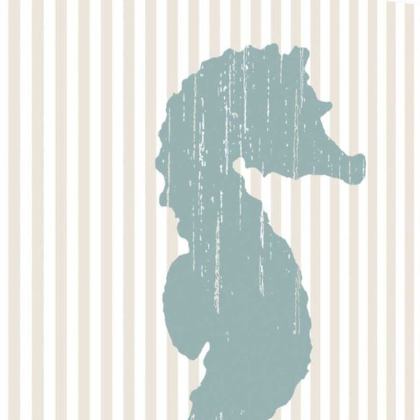 24" Aqua Seahorse Tan Striped Background Giclee Wrap Canvas Wall Art