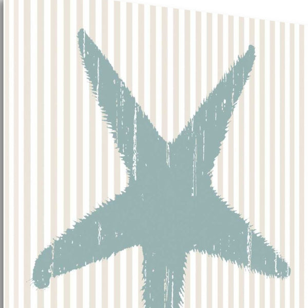 20" Aqua Starfish Tan Striped Background Giclee Wrap Canvas Wall Art