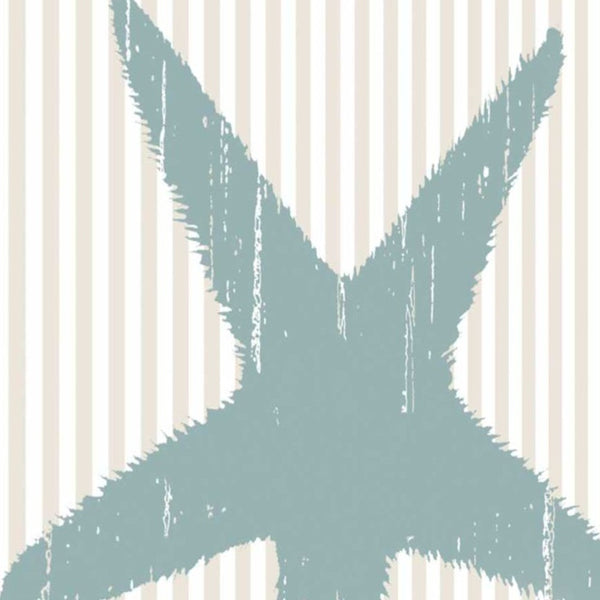 24" Aqua Starfish Tan Striped Background Giclee Wrap Canvas Wall Art