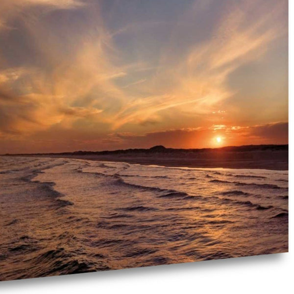 24" Orange Sunset Over The Ocean 1 Giclee Wrap Canvas Wall Art