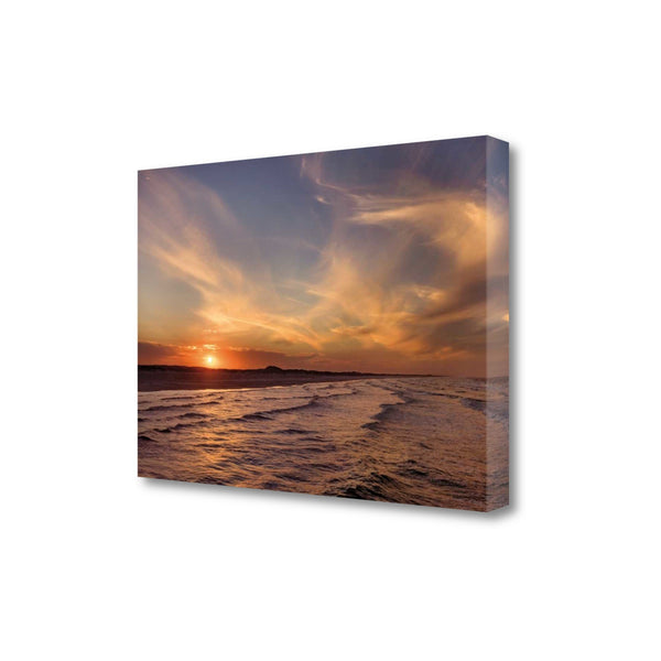 24" Orange Sunset Over The Ocean 1 Giclee Wrap Canvas Wall Art