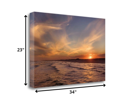 34" Orange Sunset Over The Ocean 5 Giclee Wrap Canvas Wall Art