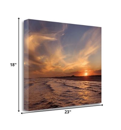 23" Orange Sunset Over The Ocean 2 Giclee Wrap Canvas Wall Art