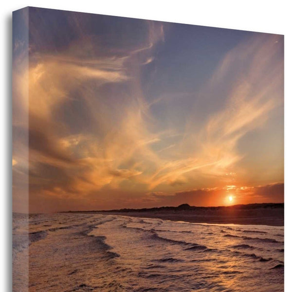 23" Orange Sunset Over The Ocean 2 Giclee Wrap Canvas Wall Art