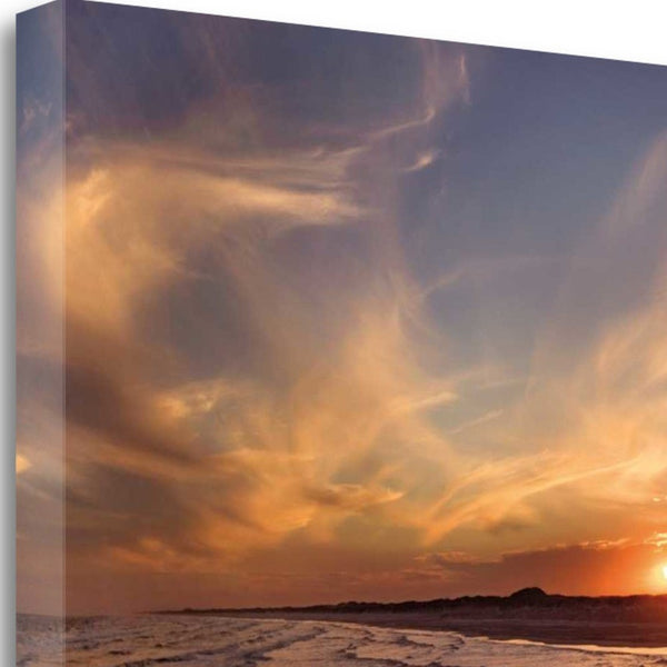 28" Orange Sunset Over The Ocean 4 Giclee Wrap Canvas Wall Art