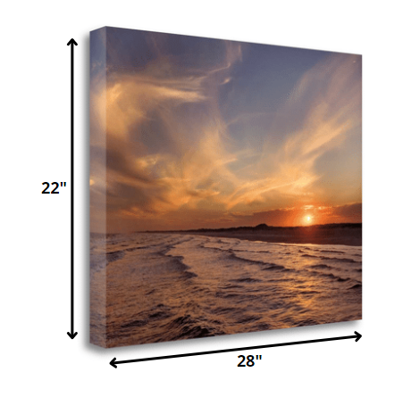 28" Orange Sunset Over The Ocean 4 Giclee Wrap Canvas Wall Art