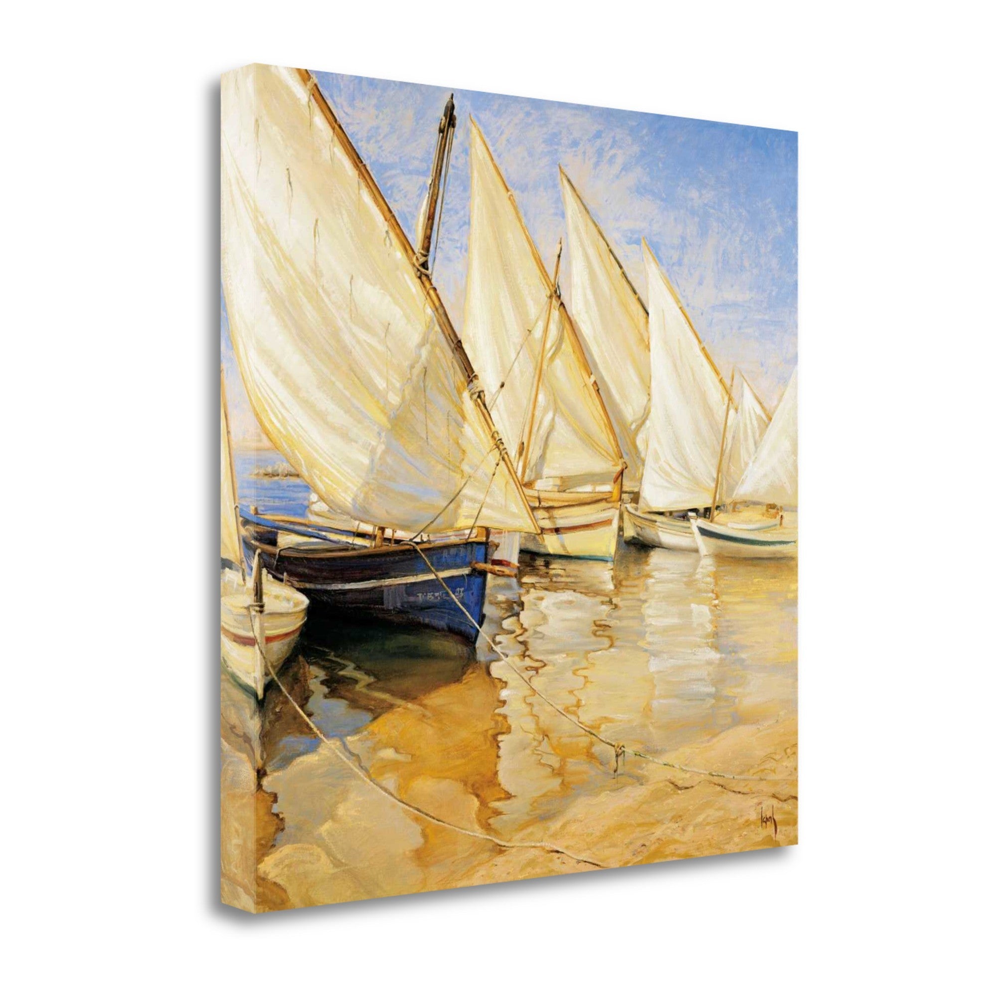 20" Fleet of Boats with Open White Sails Giclee Wrap Canvas Wall Art