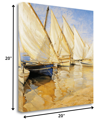 20" Fleet of Boats with Open White Sails Giclee Wrap Canvas Wall Art