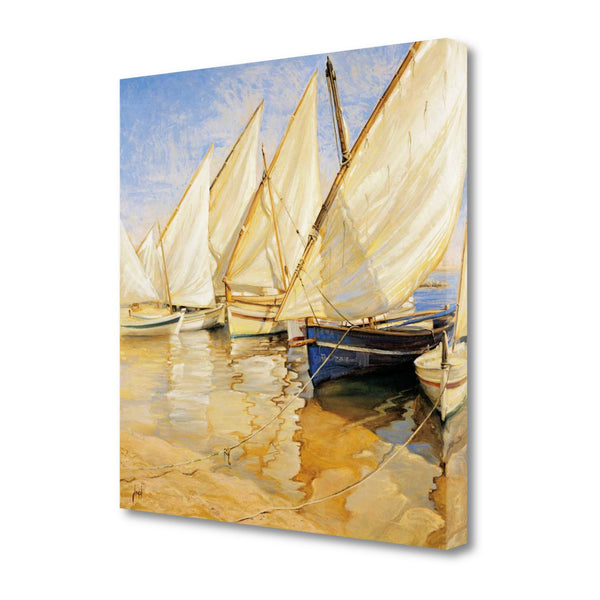 20" Fleet of Boats with Open White Sails Giclee Wrap Canvas Wall Art