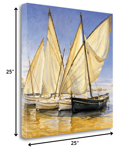 25" Fleet of Boats with Royal White Sails Giclee Wrap Canvas Wall Art