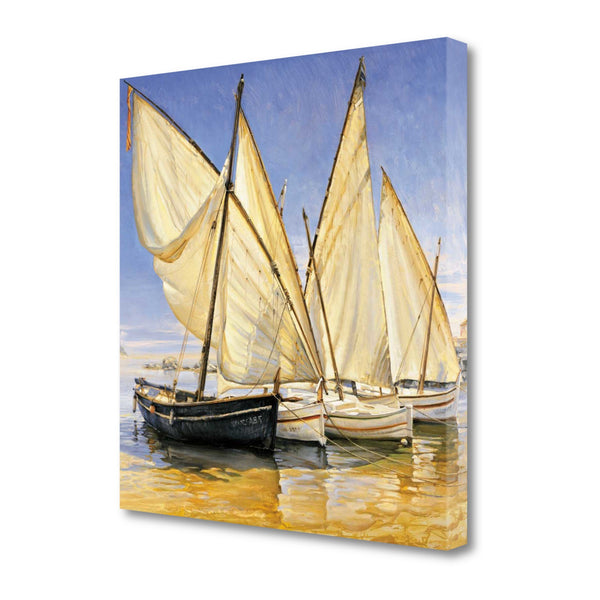 25" Fleet of Boats with Royal White Sails Giclee Wrap Canvas Wall Art