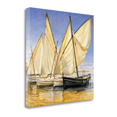 25" Fleet of Boats with Royal White Sails Giclee Wrap Canvas Wall Art