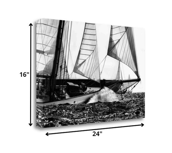 Black and White Sailing Yacht 1 Giclee Wrap Canvas Wall Art