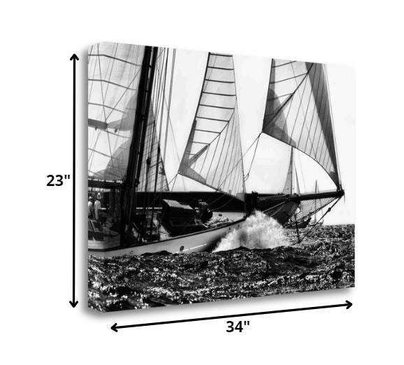 Black and White Sailing Yacht 3 Giclee Wrap Canvas Wall Art