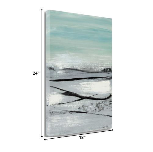 18" Blue Abstract Beach Painting Giclee Print on Gallery Wrap Canvas Wall Art