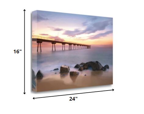 24" Majestic Coastal Ocean Pier Giclee Wrap Canvas Wall Art