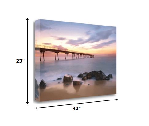 34" Majestic Coastal Ocean Pier Giclee Wrap Canvas Wall Art