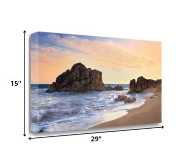 29" Gushing Waves with Black Ocean Rocks Giclee Wrap Canvas Wall Art