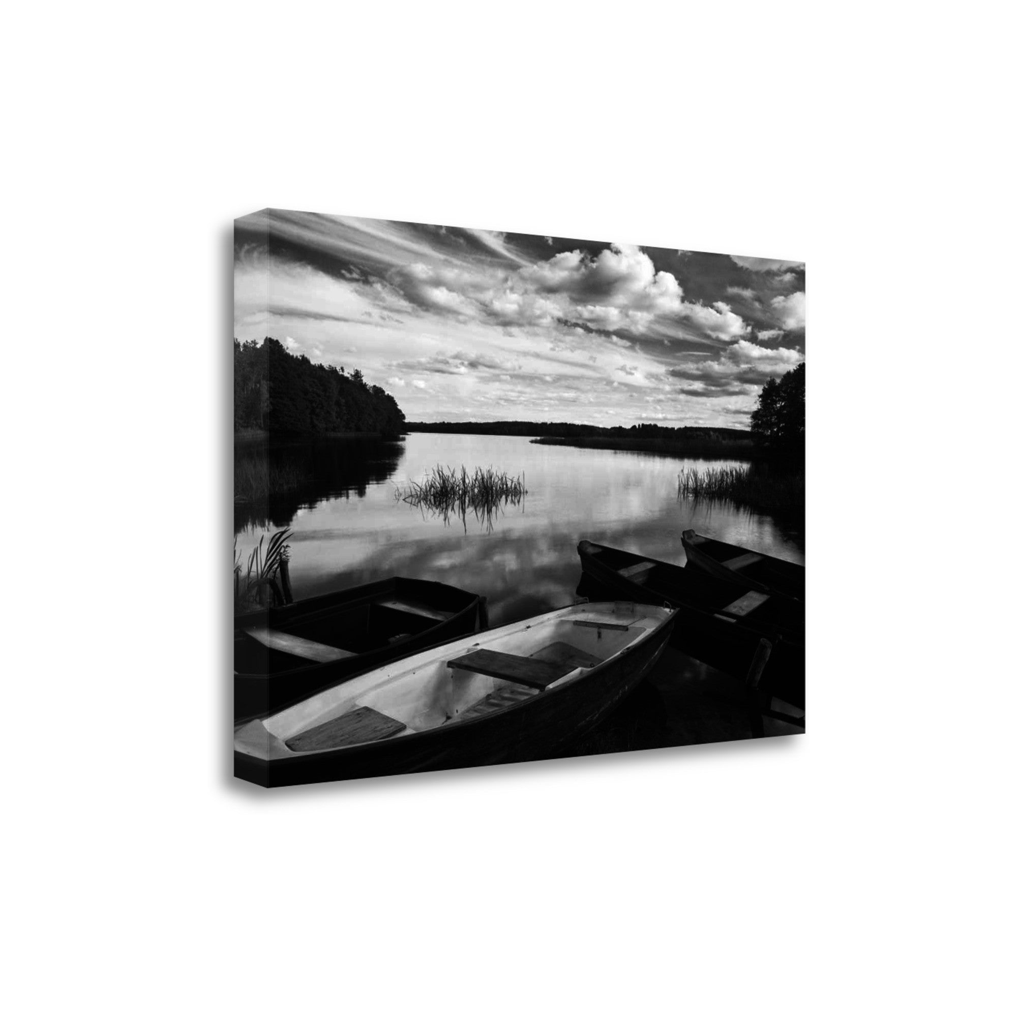 Black and White Boats on Lake 1 Giclee Wrap Canvas Wall Art