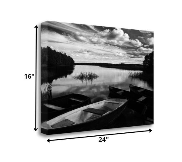 Black and White Boats on Lake 1 Giclee Wrap Canvas Wall Art