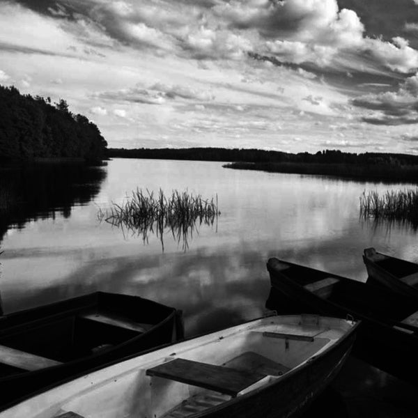 Black and White Boats on Lake 1 Giclee Wrap Canvas Wall Art