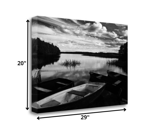 Black and White Boats on Lake 2 Giclee Wrap Canvas Wall Art