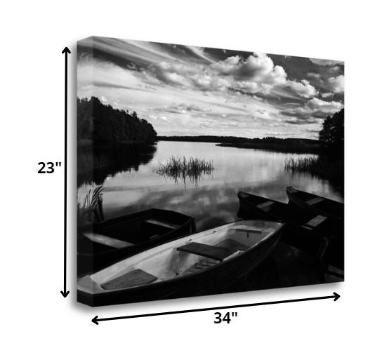 Black and White Boats on Lake 3 Giclee Wrap Canvas Wall Art