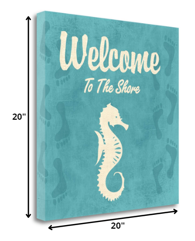 20" Teal Shore Signboard with Seahorse Giclee Wrap Canvas Wall Art