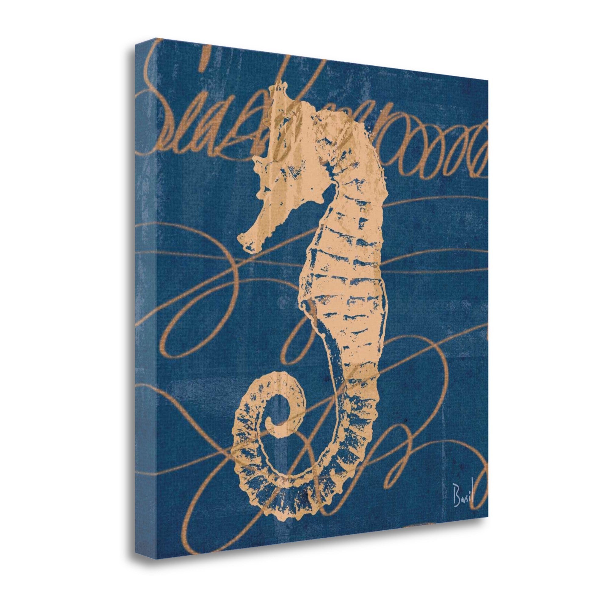 22" Seahorse Print on Blue Background Gallery Wrap Canvas Wall Art