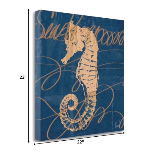 22" Seahorse Print on Blue Background Gallery Wrap Canvas Wall Art