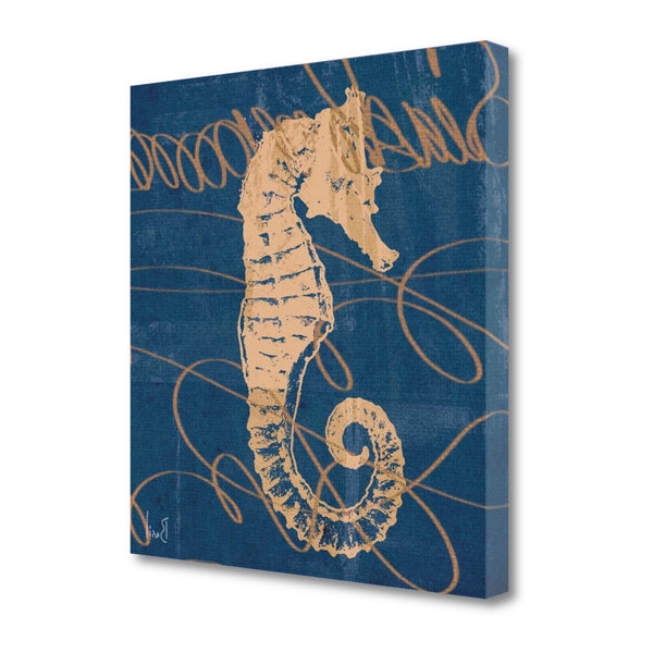 22" Seahorse Print on Blue Background Gallery Wrap Canvas Wall Art