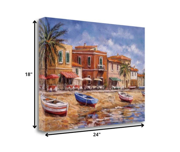 24" Coastal Beach Front Cafés and Shops Print on Gallery Wrap Canvas Wall Art