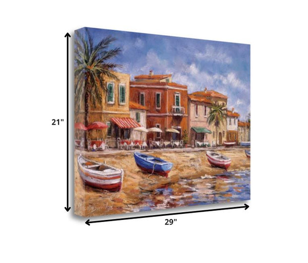 29" Coastal Beach Front Cafés and Shops Print on Gallery Wrap Canvas Wall Art