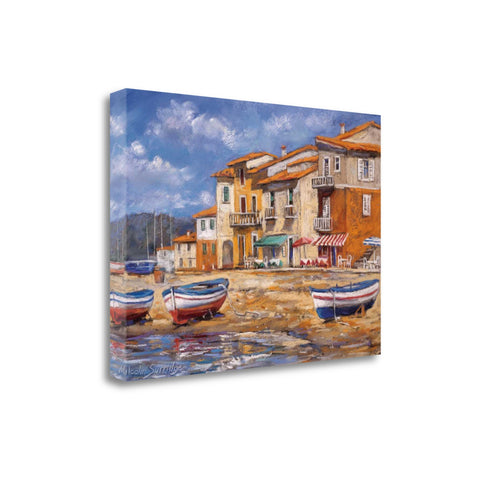 24" Boats Docked Near Cafes Bright Sunny Day Giclee Wrap Canvas Wall Art